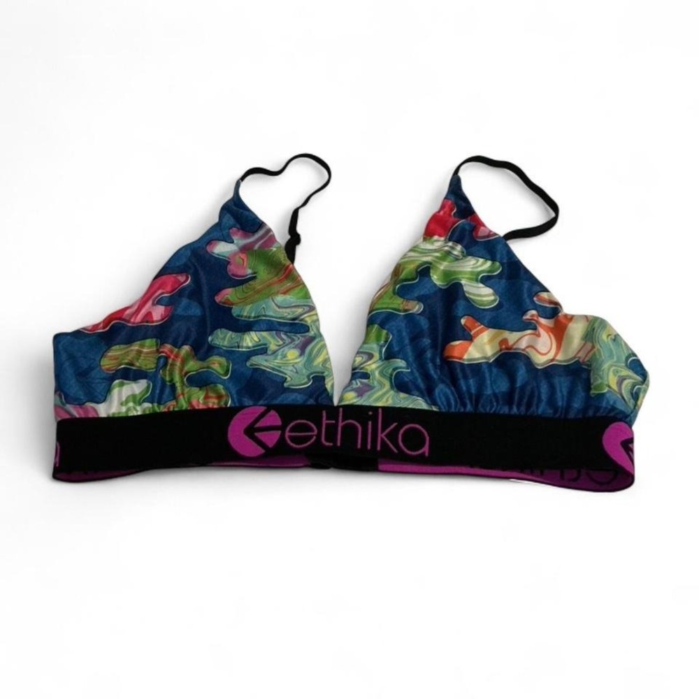 Ethika Bralette‎ Women Medium Multicolor Excellent Abstract Triangle Bra